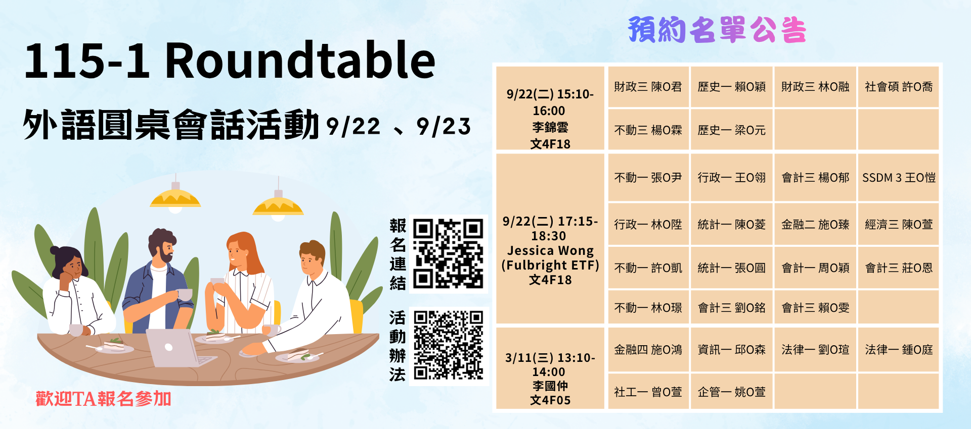 115-1 Roundtable 外語圓桌會話活動 名單公告